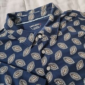 UNTUCKit Dax Polo Shirt Size XL Leaf Print Navy Short Sleeve Performance